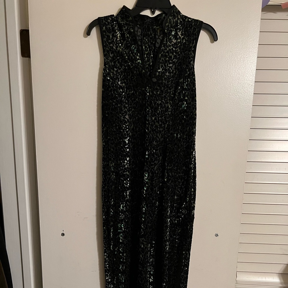 Black and Green Cheetah Print Midi Dress